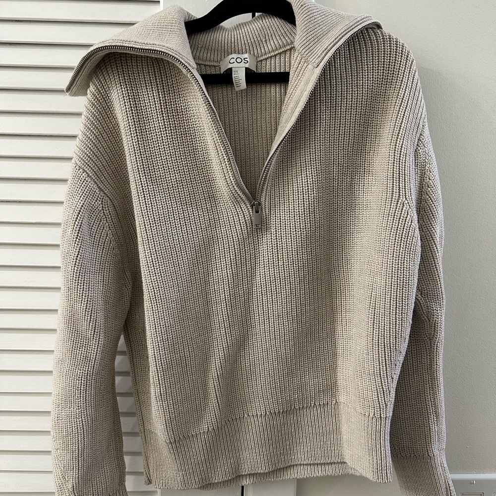 COS Cream Knit Half-Zip Pullover